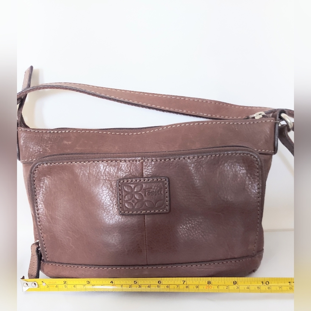 Fossil Adjustable Strap Crossbody Bag Brown Pebbled Leather - Picture 6 of 10